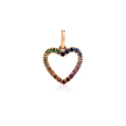 Cristina Wish Colgante corazón en oro rosa con zafiros multicolor Sale