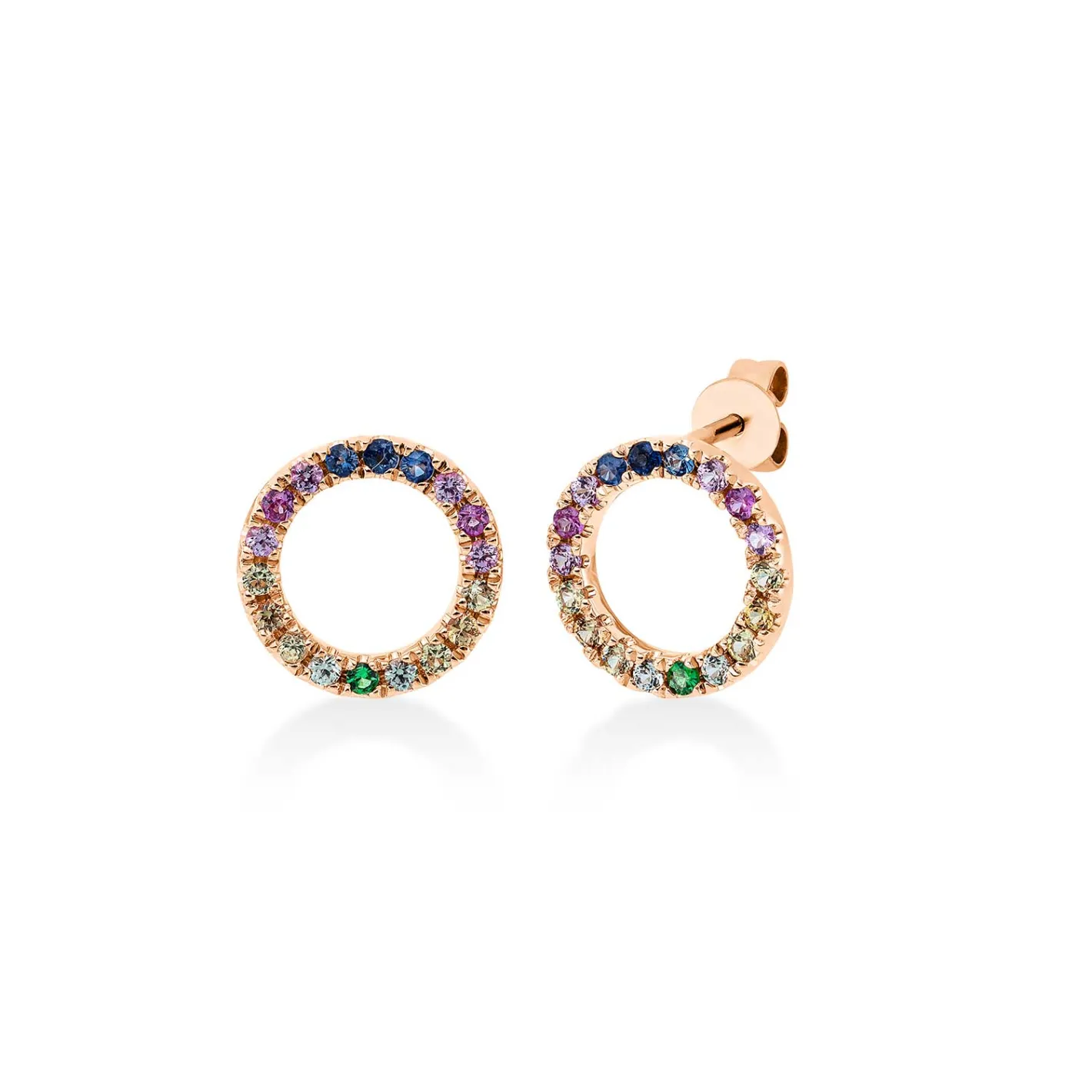 Cristina Wish Pendientes círculo en oro rosa con zafiros y tsavoritas Clearance