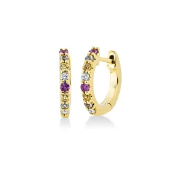 Cristina Wish Pendientes de aro huggies en oro amarillo con diamantes y zafiros Discount