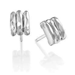 Perodri Pendientes pequeños de Oro blanco facetado Fashion