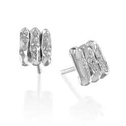 Perodri Pendientes pequeños en Oro Blanco facetado con diamantes en talla brillante New