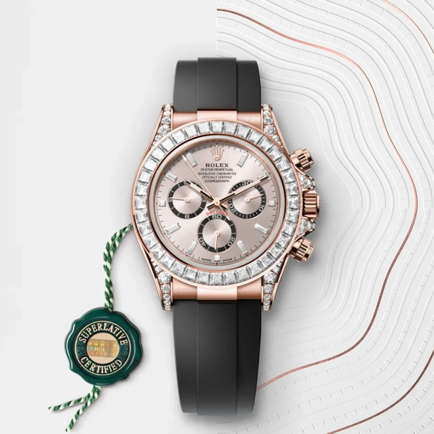 Rolex Cosmograph Daytona Oro Everose de 18 quilates con asas engastadas de diamantes Outlet