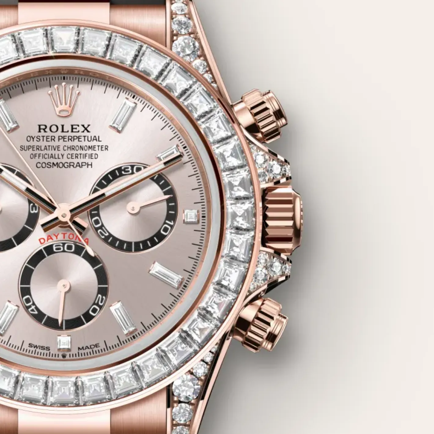 Rolex Cosmograph Daytona Oro Everose de 18 quilates con asas engastadas de diamantes Outlet