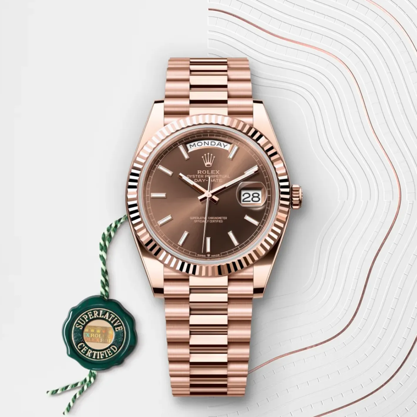 Rolex Day-Date 40 Oro Everose de 18 quilates Discount