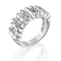 Perodri Sortija de Oro Blanco con brazo facetado y diamantes en talla brillante Hot