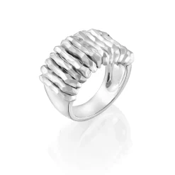 Perodri Sortija de Oro Blanco con brazo facetado Clearance