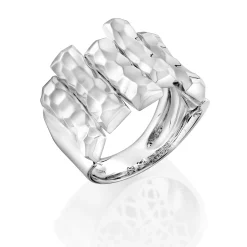Perodri Sortija de Oro Blanco facetado Fashion