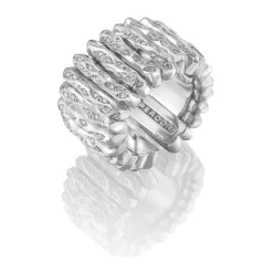 Perodri Sortija de oro blanco facetado con diamantes en talla brillante Clearance