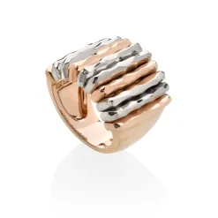 Perodri Sortija de Oro Blanco y Oro rosa con brazo facetado Online