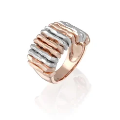 Perodri Sortija de Oro Blanco y Oro Rosa con brazo facetado Clearance
