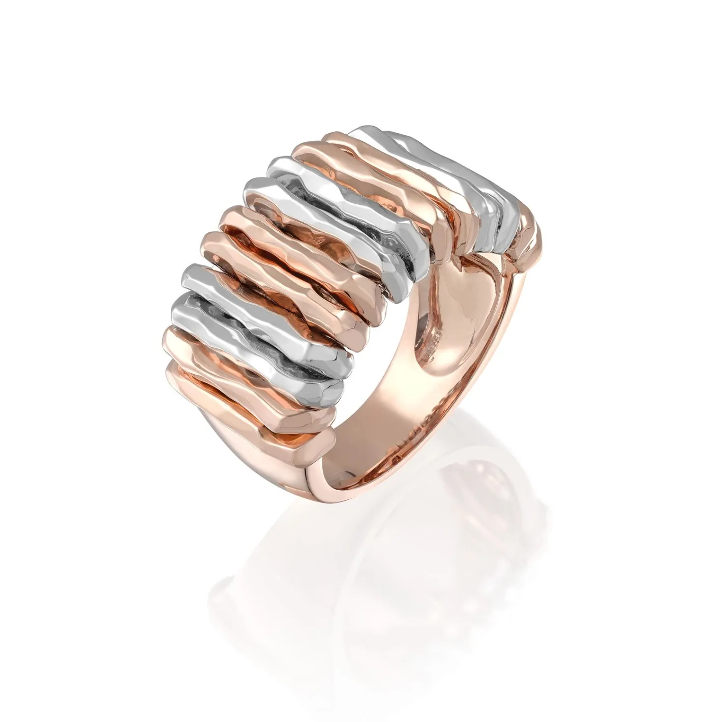 Perodri Sortija de Oro Blanco y Oro Rosa con brazo facetado Clearance